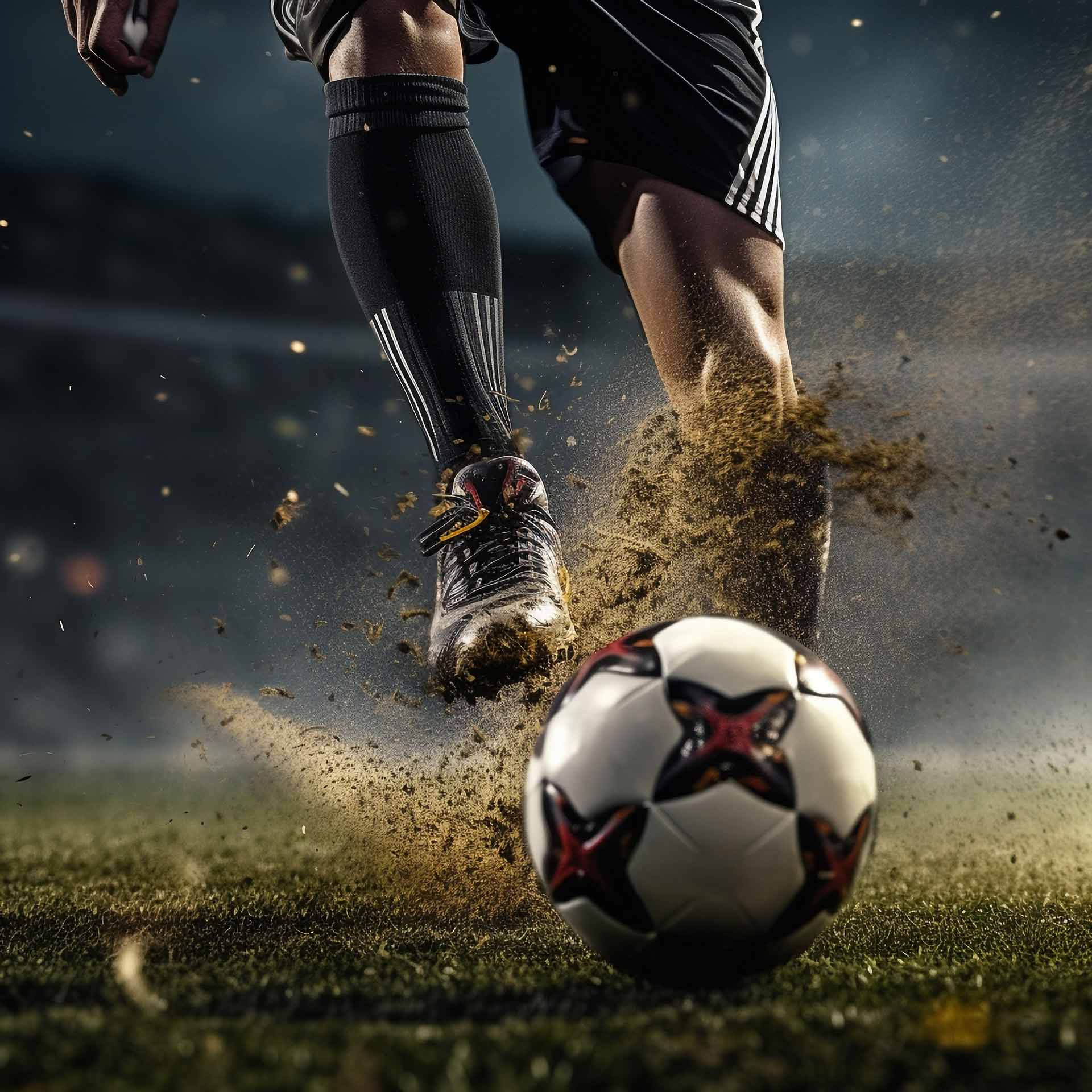 soccer player with ball grass field